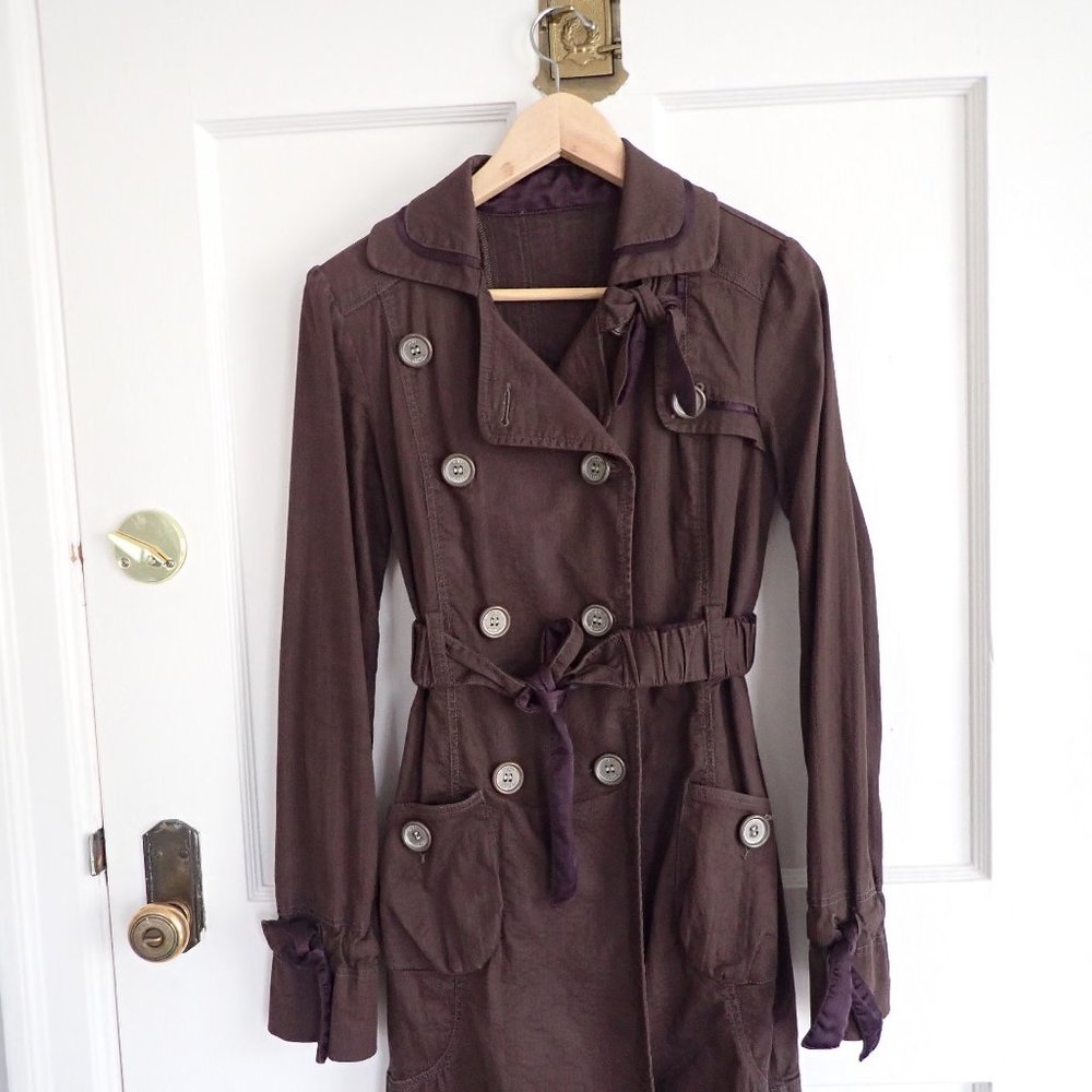 DKNY Brown Feminine Pea coat Purple Satin Accents